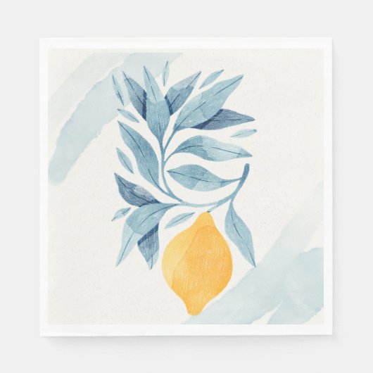 Zitrone mit blauen Blätter botanische Abbildung Serviette (Vorderseite)
