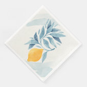 Zitrone mit blauen Blätter botanische Abbildung Serviette (Ecke)