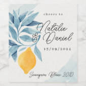 Zitrone mit blauen Blätter botanische Abbildung Weinetikett (Einzelnes Label)