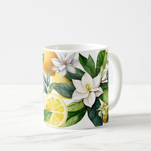 Zitrone mit Blume Kaffeetasse (VorderseiteRechts)
