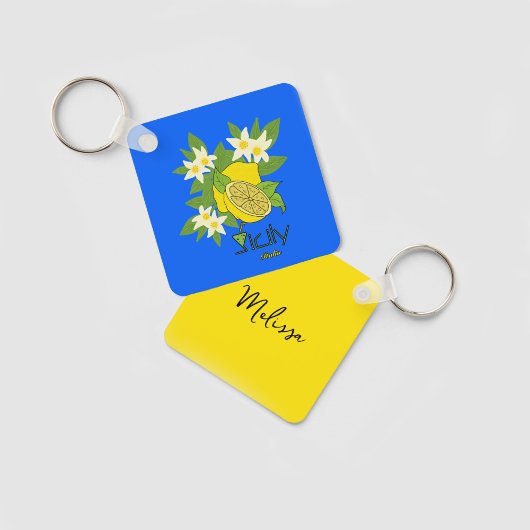 Zitrone mit Blume Schlüsselanhänger