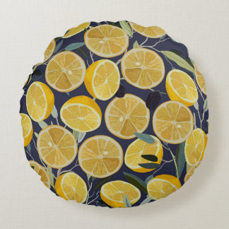 Zitrone, Olivenzweig, nahtlos Vintag. Rundes Kissen