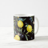 Zitrone, Olivenzweige: Aquarellmuster. Kaffeetasse (VorderseiteRechts)