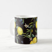 Zitrone, Olivenzweige: Aquarellmuster. Kaffeetasse (Vorderseite Links)