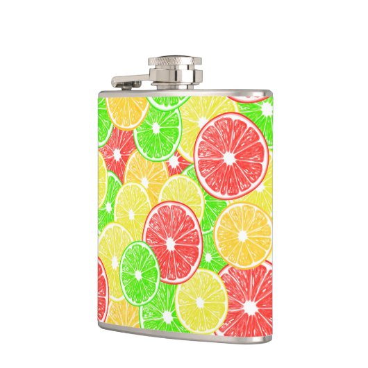 Zitrone, Orange, Grapefruit und Limone Scheiben Flachmann (Links)