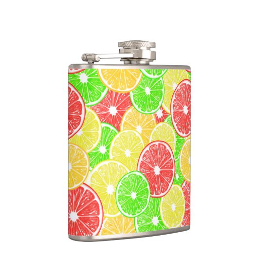 Zitrone, Orange, Grapefruit und Limone Scheiben Flachmann (Rechts)