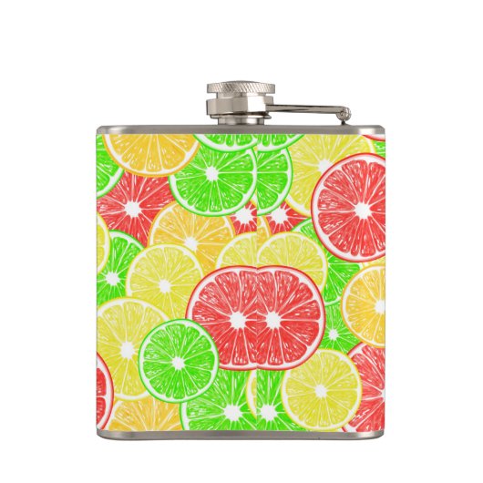 Zitrone, Orange, Grapefruit und Limone Scheiben Flachmann (Rückseite)