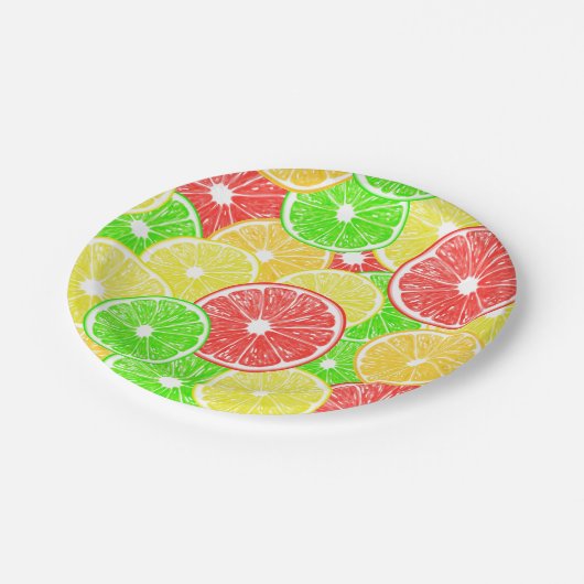 Zitrone, Orange, Grapefruit und Limone Scheiben Pappteller (Schrägansicht)