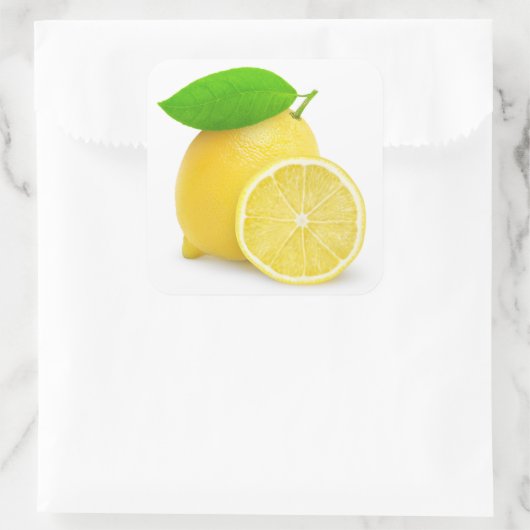 Zitrone schneiden quadratischer aufkleber (Tasche)