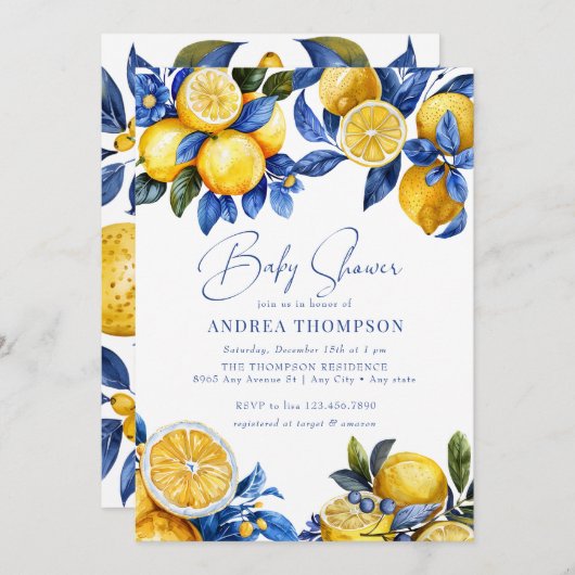 Zitrone | Summer Baby Dusche Einladung (Vorne/Hinten)