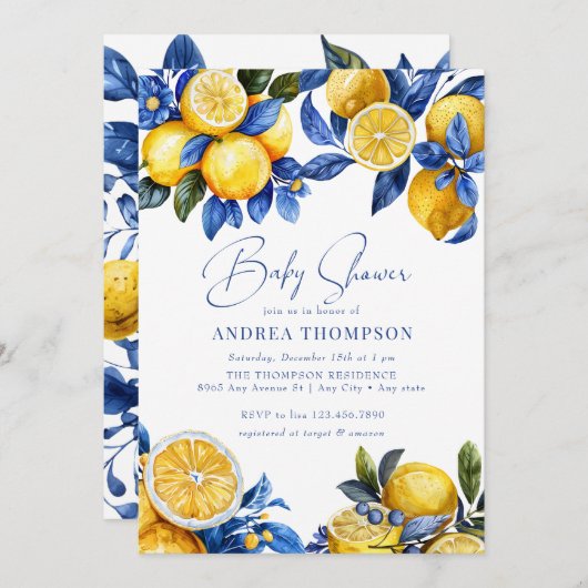 Zitrone | Summer Baby Dusche Einladung (Vorne/Hinten)