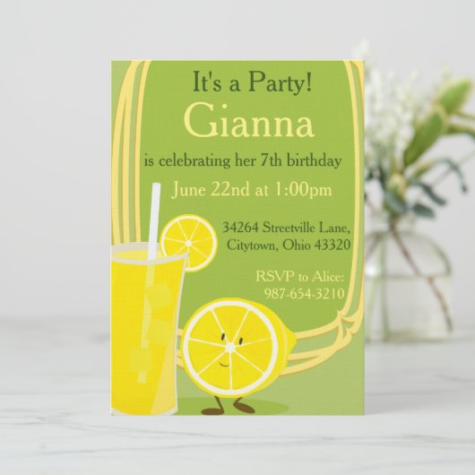 Zitrone und Limonade Einladung (Stehend Vorderseite)