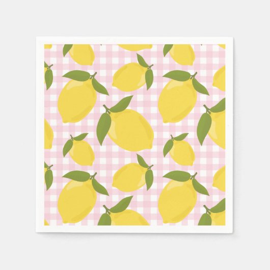 Zitrone und rosa Gingham Serviette (Vorderseite)