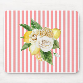 Zitrone und Rose auf Korallenstreifen Mousepad