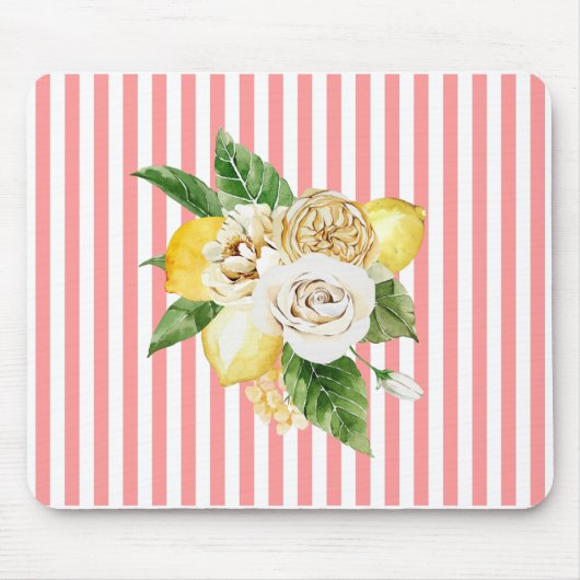 Zitrone und Rose auf Korallenstreifen Mousepad (Vorne)