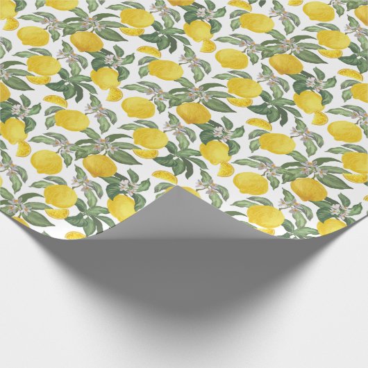 Zitrone: Vintage tropische Früchte Geschenkpapier (Ecke)