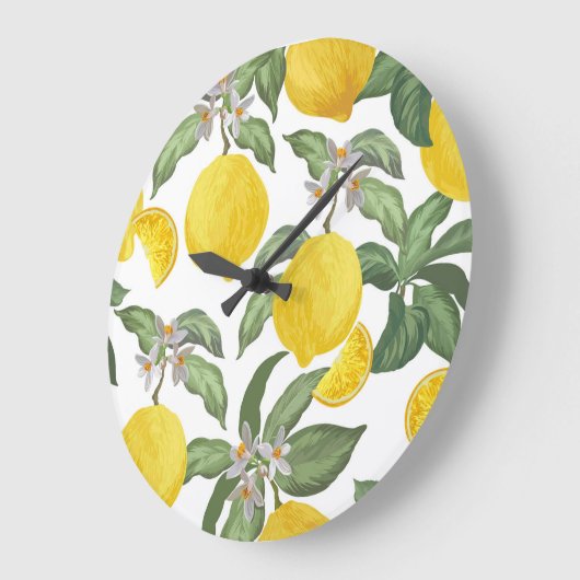 Zitrone: Vintage tropische Früchte Große Wanduhr (Winkel)