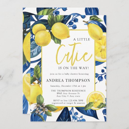 Zitrone | Zitrusfrüchte | Botanische Babydusche Einladung (Vorne/Hinten)