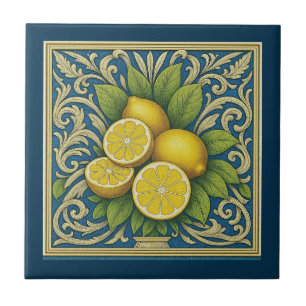 Zitronen Amalfi Blau Mediterrane Art Nouveau Fliese
