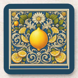 Zitronen Amalfi Blau Mediterrane Art Nouveau Getränkeuntersetzer
