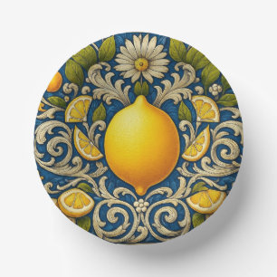 Zitronen Amalfi Blau Mediterrane Art Nouveau Pappteller