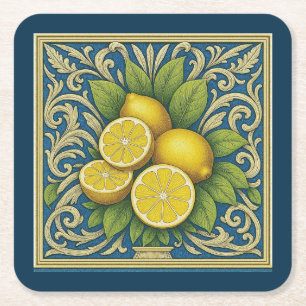 Zitronen Amalfi Blau Mediterrane Art Nouveau Rechteckiger Pappuntersetzer