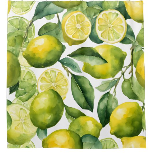 Zitronen Aquarellmuster Design Duschvorhang (Vorderseite)