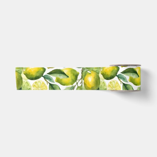 Zitronen Aquarellmuster Design Satinband (Vorderseite)