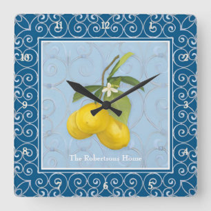 Zitronen auf Baumzweig mit Blätter Blume Scrollnam Quadratische Wanduhr