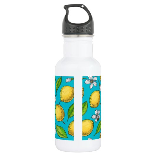 Zitronen auf blau edelstahlflasche (Rückseite)