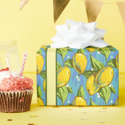 Zitronen auf Blau Geschenkpapier (Geburtstagsparty)