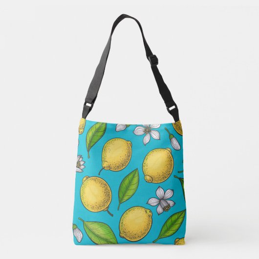 Zitronen auf blau tragetaschen mit langen trägern (Rückseite)