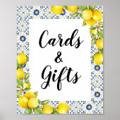 Zitronen auf blauen Fliesen Karten und Geschenkzei Poster (Vorne)