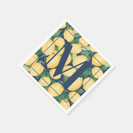Zitronen auf Navy Blue Monogram Serviette (Ecke)