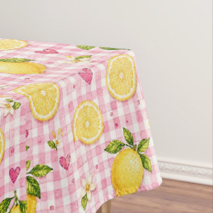 Zitronen auf rosa Gingham Tischdecke