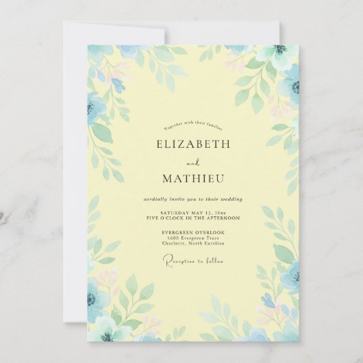 Zitronen-Azure-Blatt-Hochzeit Einladung (Vorderseite)
