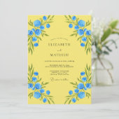 Zitronen Azure Wildblumen-Hochzeit Einladung (Stehend Vorderseite)