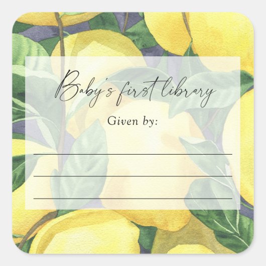 Zitronen - Babydusche Buchzeichen, Babybücher Quadratischer Aufkleber (Vorderseite)