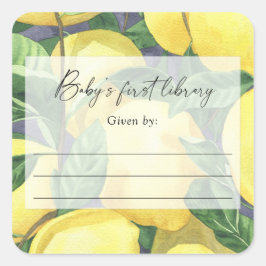 Zitronen - Babydusche Buchzeichen, Babybücher Quadratischer Aufkleber