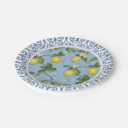Zitronen-Baum Espalier Blatt verlässt Blumenkunst Pappteller (Schrägansicht)