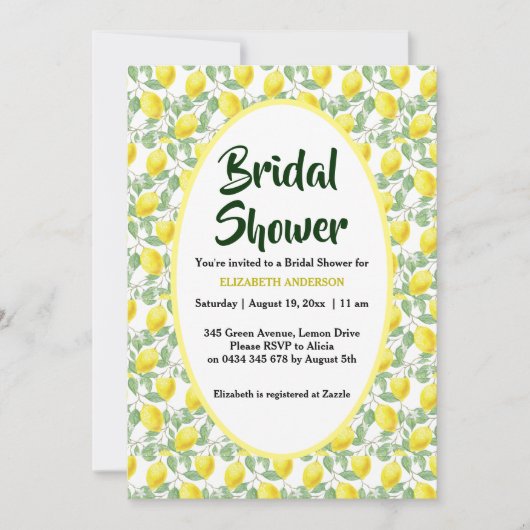 Zitronen-Baum-gelbes Grün-Brautparty Einladung (Vorderseite)