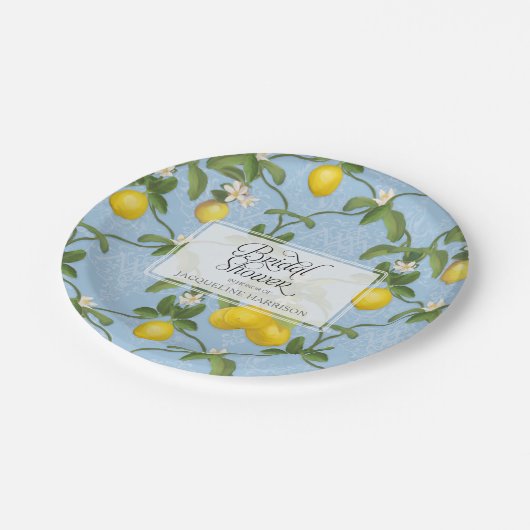 Zitronen-Blatt-Blumen-Zitrusfrucht des Pappteller (Schrägansicht)