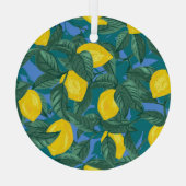 Zitronen, Blätter: tropisches Zitrusmuster. Ornament Aus Glas (Rückseite)