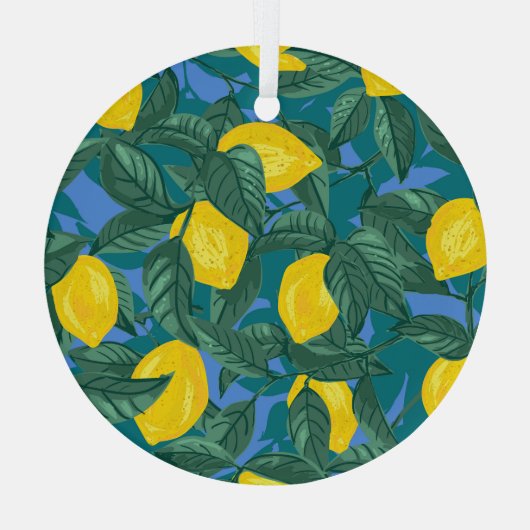 Zitronen, Blätter: tropisches Zitrusmuster. Ornament Aus Glas (Rückseite)