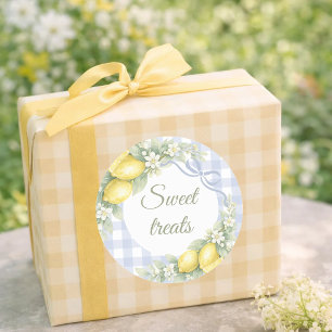 Zitronen blau Gingham Süßigkeiten Partygeschenk Runder Aufkleber