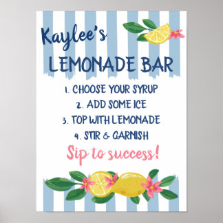 Zitronen & Blaue Streifen Abschluss-Limonaden-Bar Poster