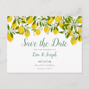 Zitronen blühen Elegant Script Save-the-Date-Karte Postkarte