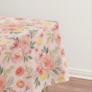 Zitronen-Blüten-Rosa Pfingstrose rustikales Muster Tischdecke