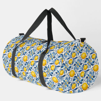 Zitronen-Botanik Blau und Gelb Sommerdruck Duffle Bag