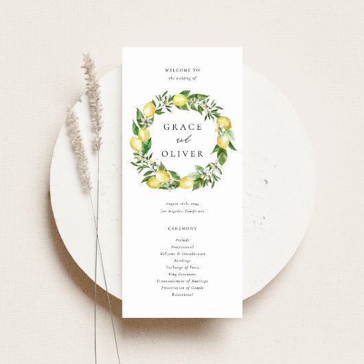 Zitronen-Botanischer Kranz mit Grünzeug-Hochzeit Programm